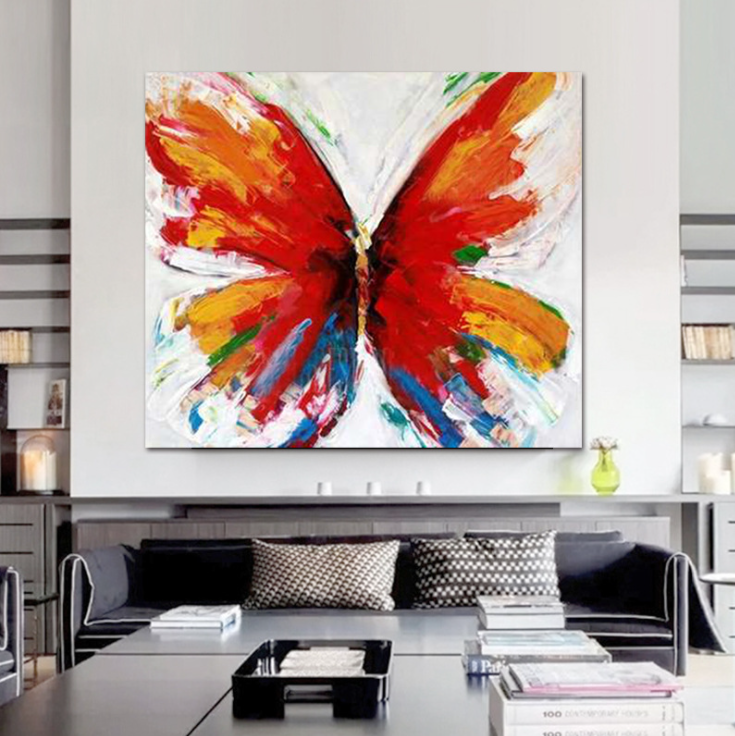 Modern Home Decoration Butterfly Hand-Painted Oil Painting Frameless