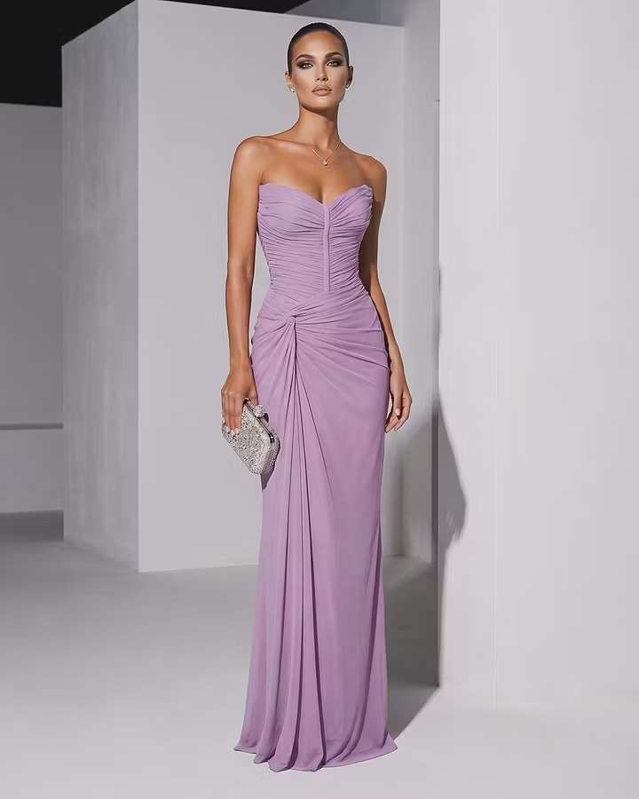 Lussooy Elegant Sleeveless Sweetheart Strapless Long Evening Dress 