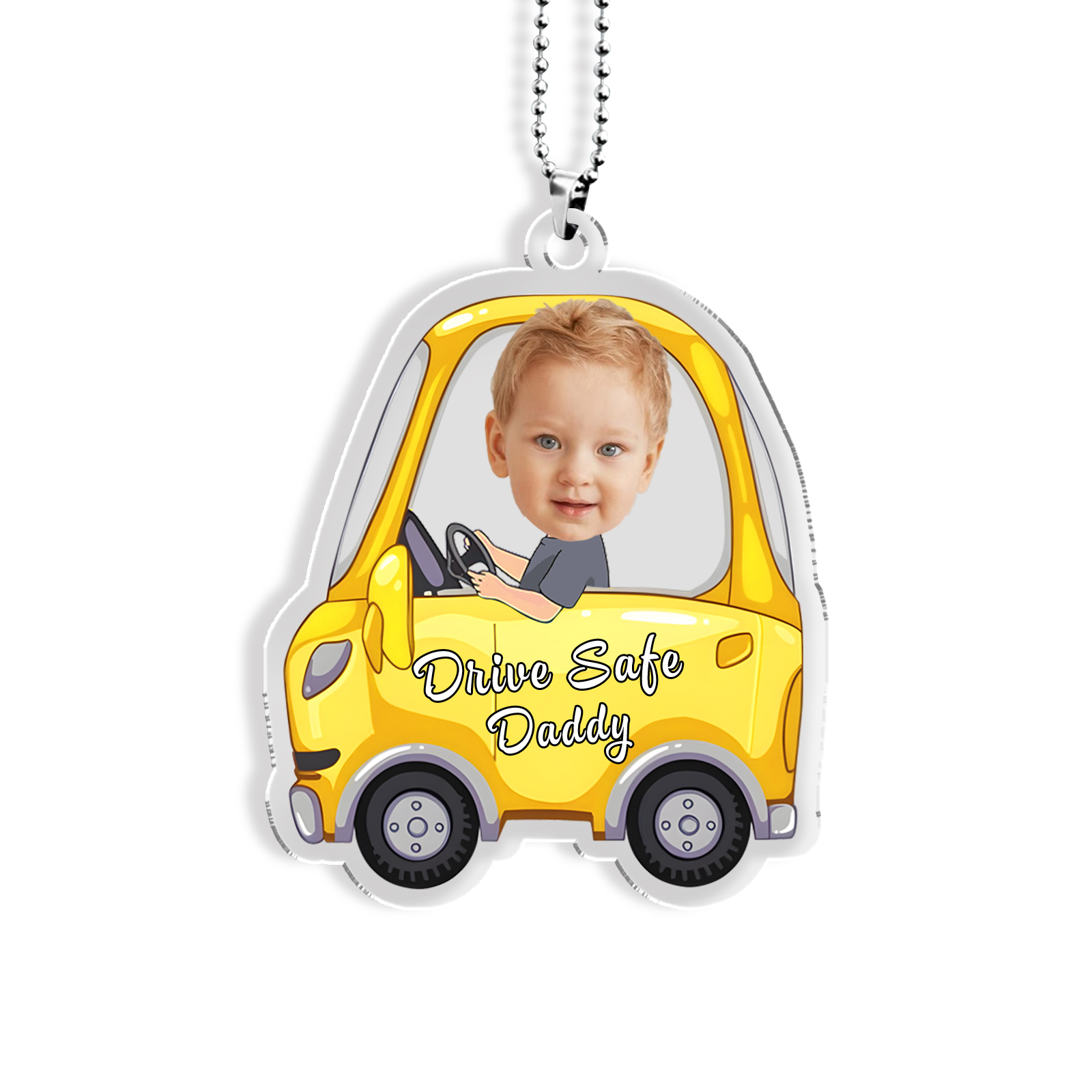 Personalised Yellow Car Acrylic Hanging Ornament Custom Photo & Text & Name Keychain Pedant Gift for Him/Her-Jessemade AU
