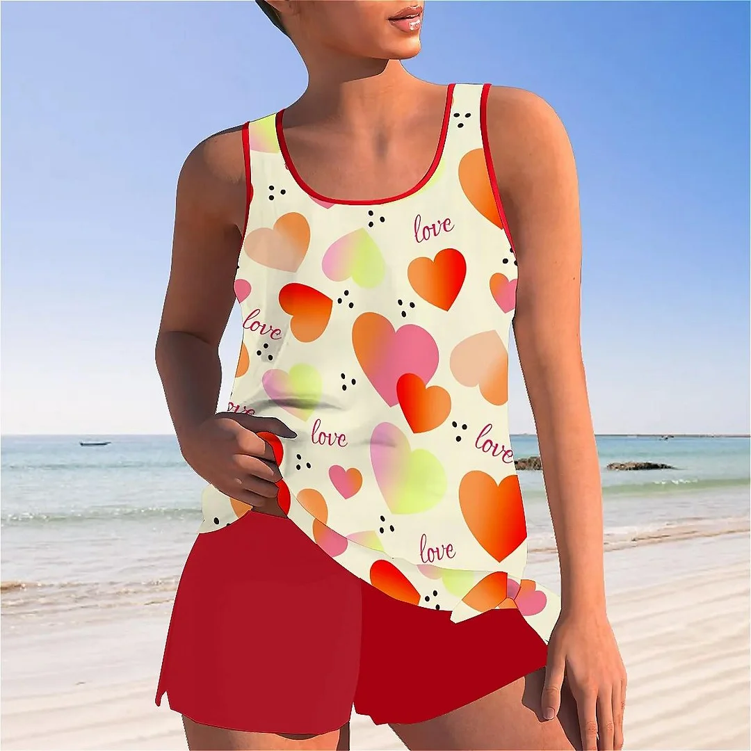 Bowknot Heart,Love,Valentine's Day Mid Waisted Tankini Set - Plus Size Available