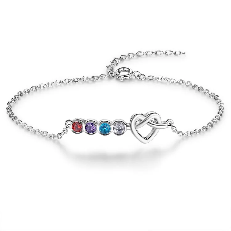 Heart Birthstone Bracelet 4 Stones Personalized Bracelets