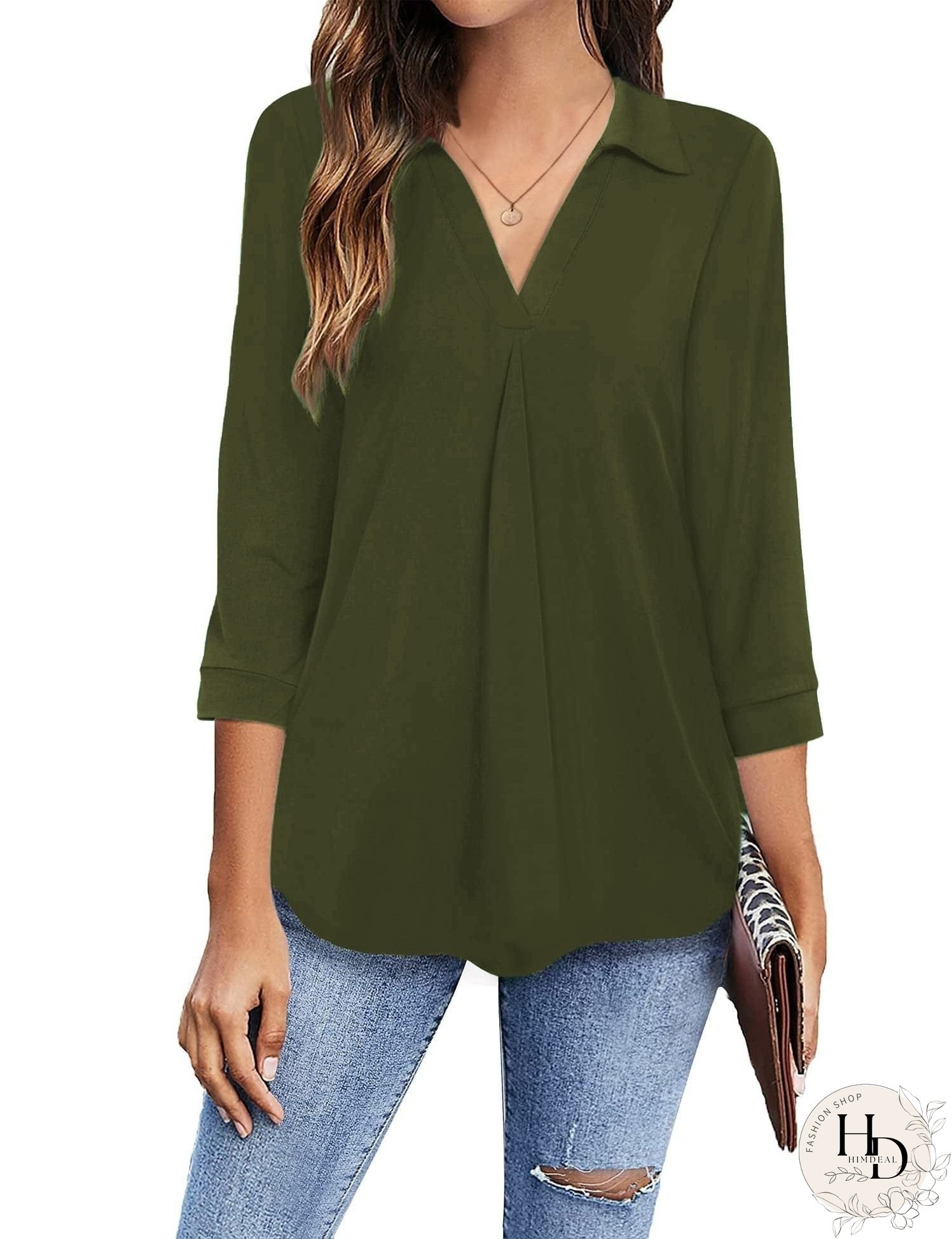 Solid Color V Neck Shirt for Women
