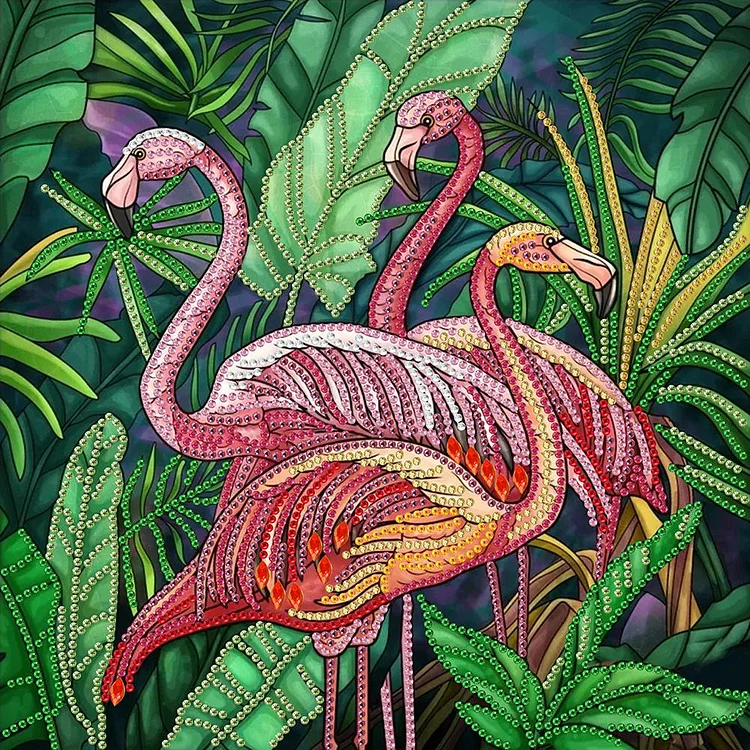 Flamingo - Partial Special Shaped Drill Diamond Painting - 30x30cm(Canvas)