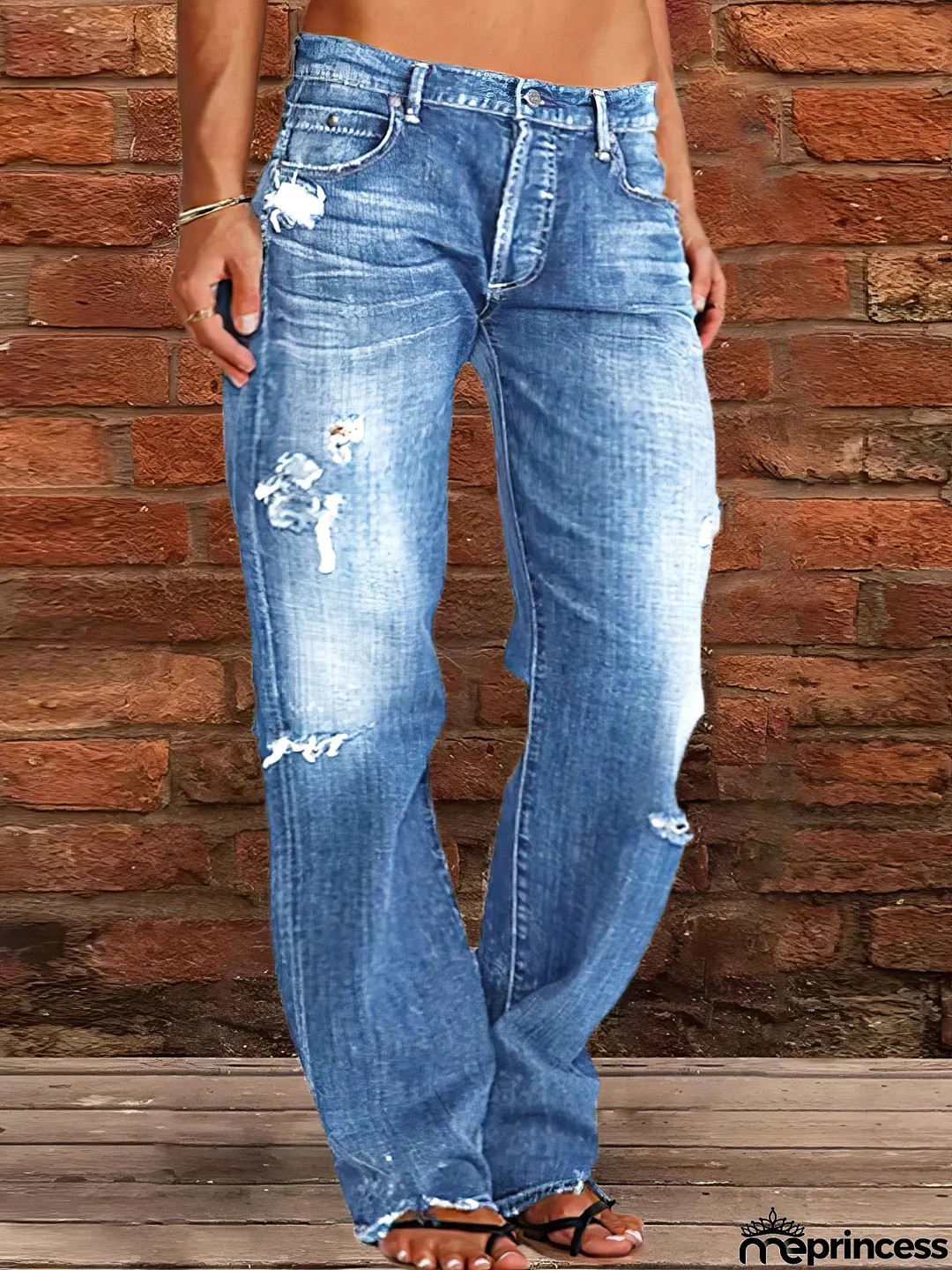 Stretch Ripped Washed Casual Straight Jeans