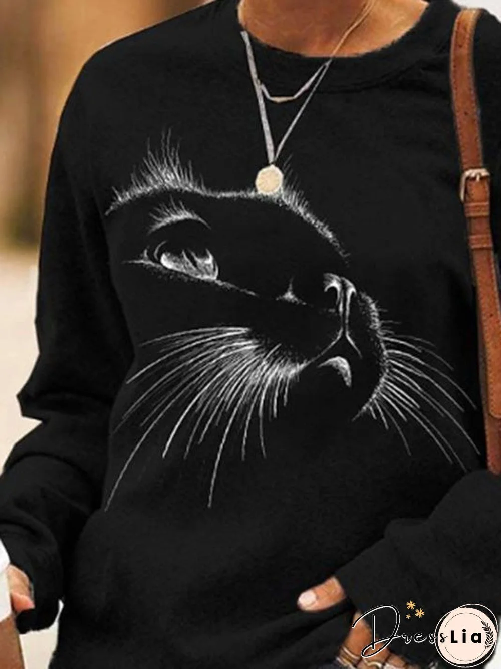 Women'S T-Shirts Casual Cat Print Long Sleeve T-Shirt