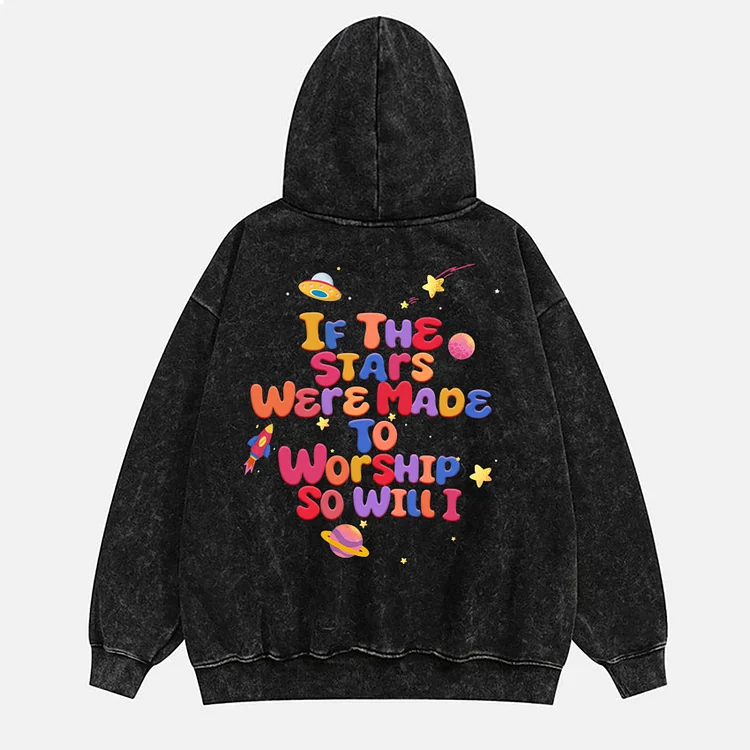 Vintage If the Stars Were Made to Worship Graphic Acid Washed Hoodie