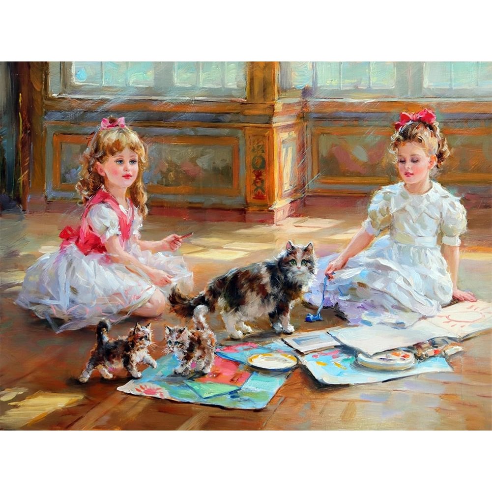 Oil Paint Girls - Full Round - Diamond Painting (40*30cm)