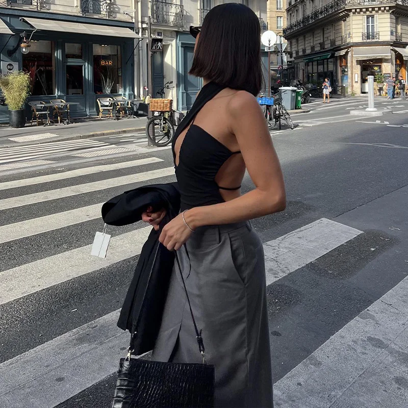 Uveng Uveng Women's Fall 2024 New Fashion Personality Hot Girl Street Wind Exposed Back Hollow Bottom Slim Jumpsuit