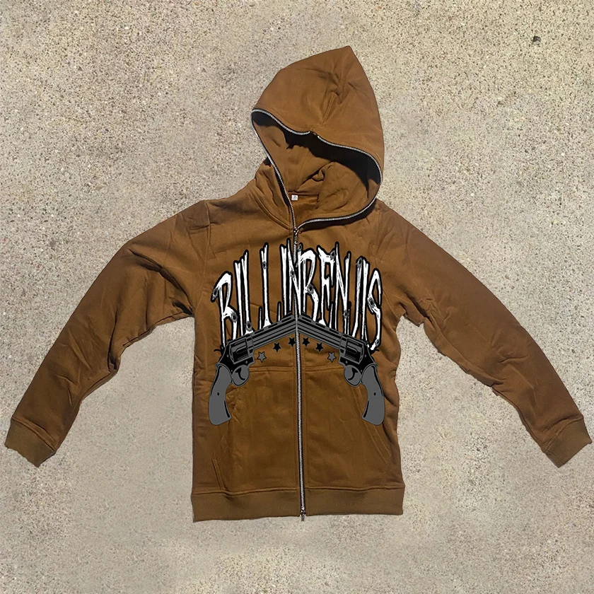 Personalized street style print zipper hoodie men