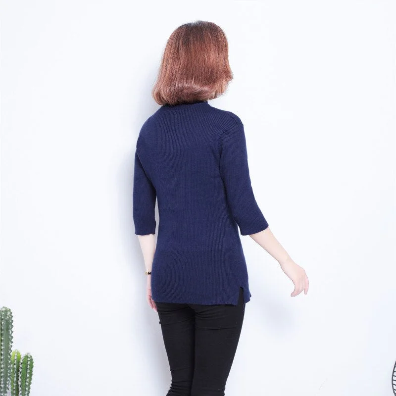 Autumn Sweater Women Casual Slim O-Neck Bottoming Sweaters Solid Color Winter Basic Tops Wild Seven-Sleeve Pullover Top