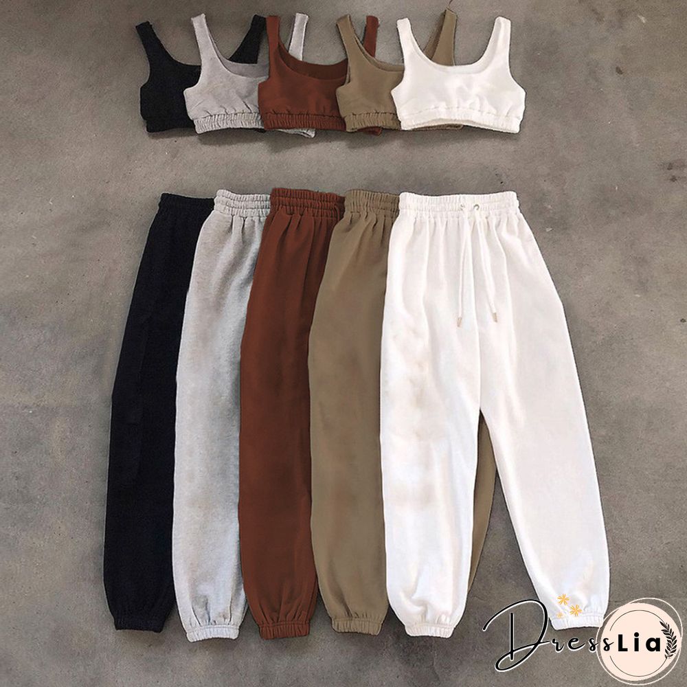 Fitness Crop Tops Sweatpants Summer Tracksuit