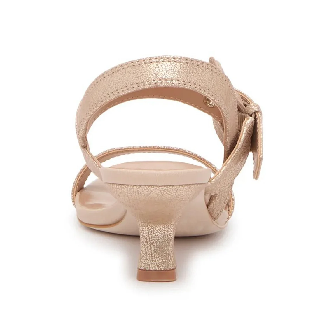 Stylish Square Toe Low Kitten Heel Buckled Beige Women Sandals