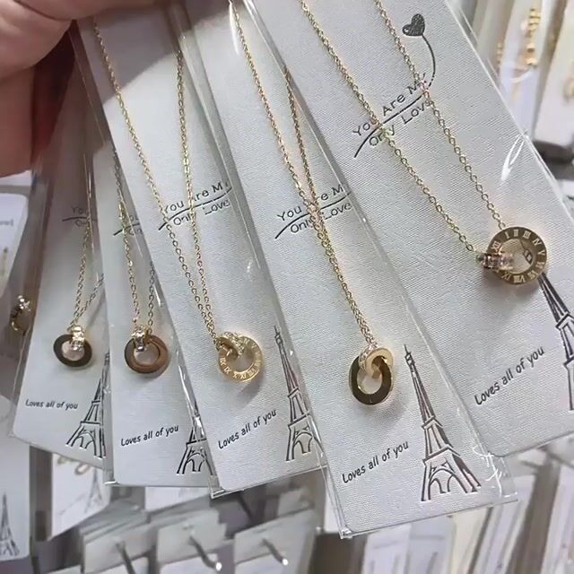 Double Roman ring gold plated necklace