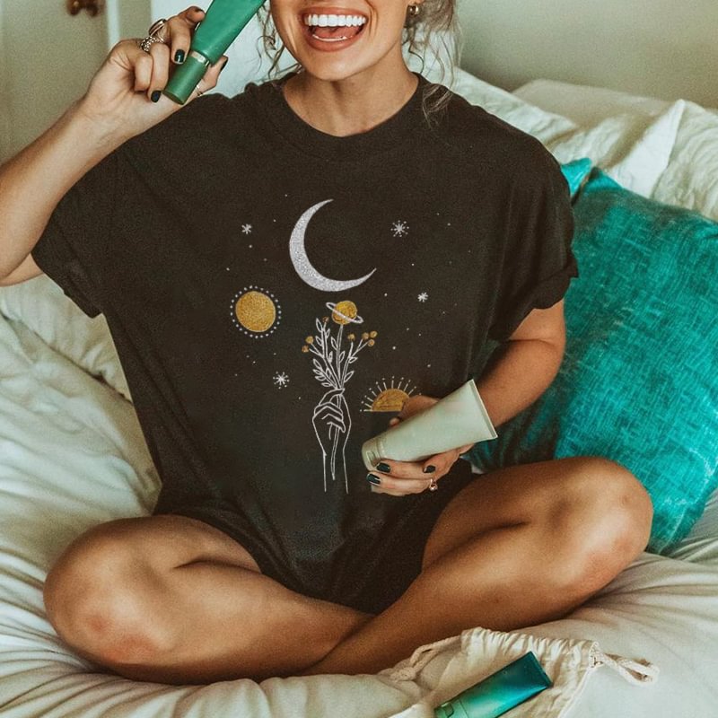   Planet floral moon printed T-shirt - Neojana