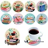 Ensemble de 8 pi&egrave;ces : kits de sous-verres de peinture en diamant maison avec support rond en bois de sous-verre d&rsquo;art en diamant avec coussin antid&eacute;r