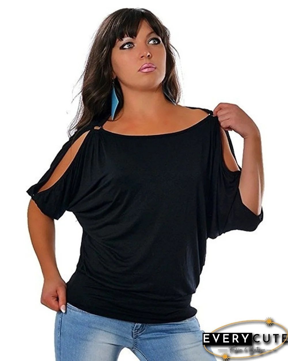 Casual Women's Cold Shoulder Short Sleeve Cotton T Shirt Blouse Fashion Tops
