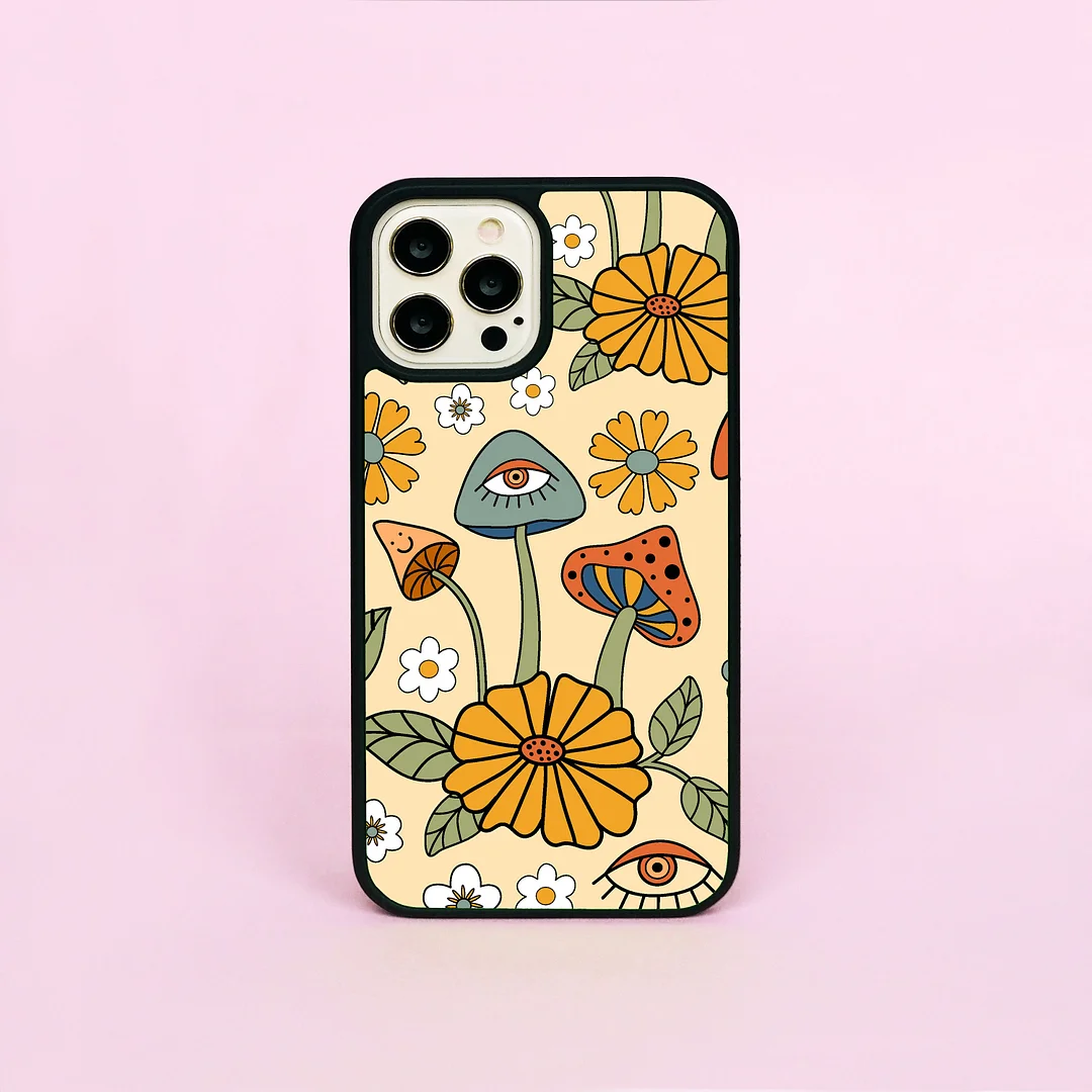 Eagerlys Groovy Mushrooms Flowers Eyes 70's Retro Pattern Phone Case Eagerlys