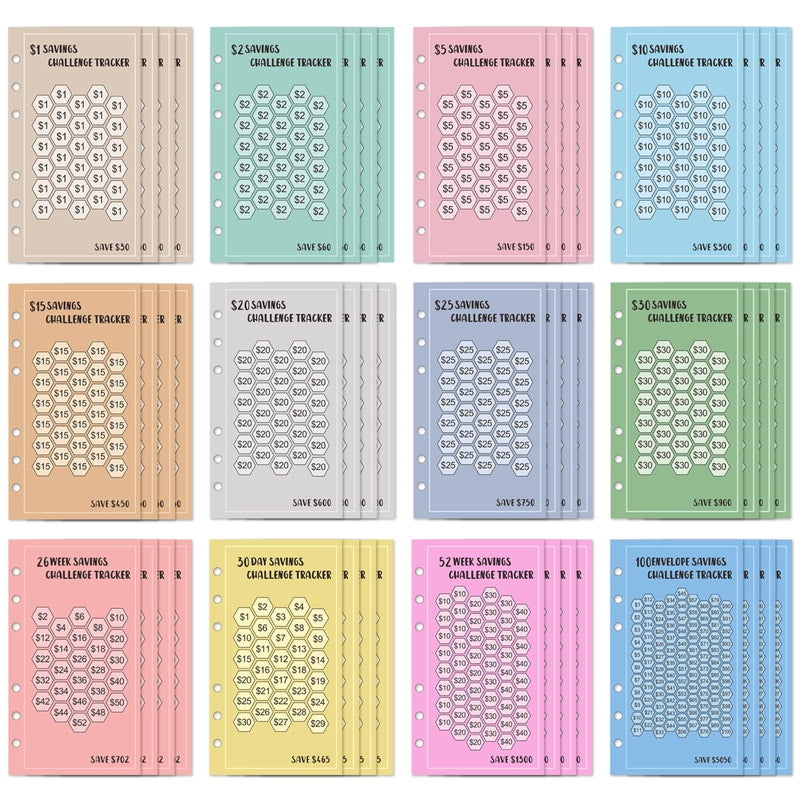 Cross-border Dedicated 6-hole A6 Euro 100 Envelopes Save Money 52 Weeks Save Challenge 30 Days Save Money USD Punch Paper