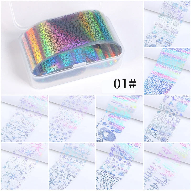 10Pcs/Bag Nail Art Transfer Foil Sticker Abstract Image Blue French Tip Wraps Adhesive Decals Nails Decoration Accessories-Nail Inspo