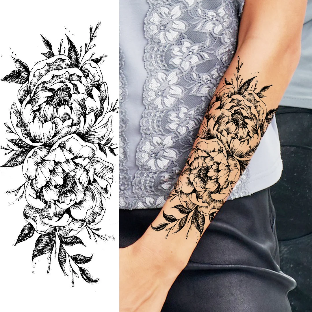 Sdrawing Peony Flower Moon Temporary Tattoos For Women Adult Rose Daisy Crown Fake Tattoo Fashion Washable Half Sleeve Tatoos