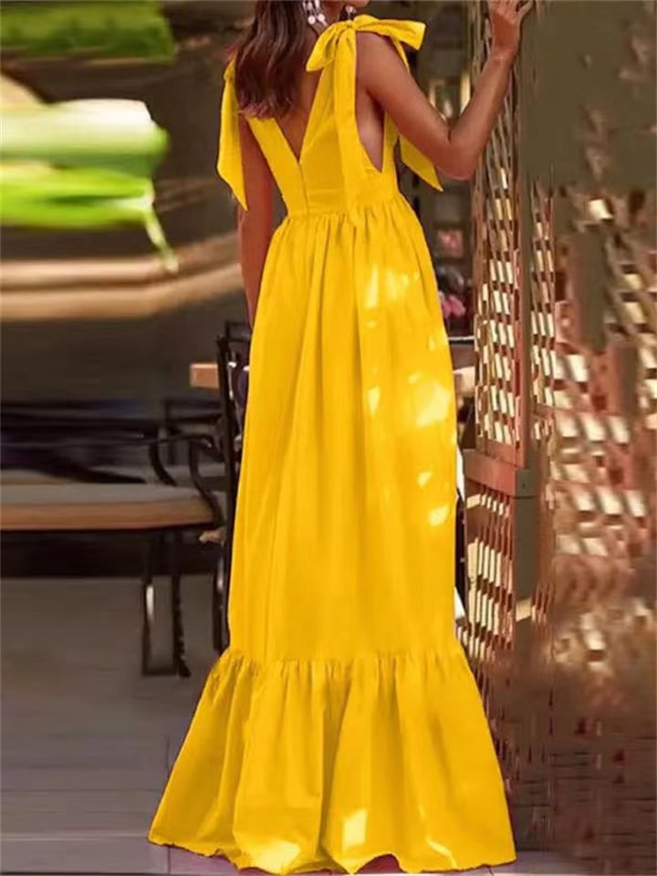 Sleeveless Open Waist Panel Layered Long Swing Dress