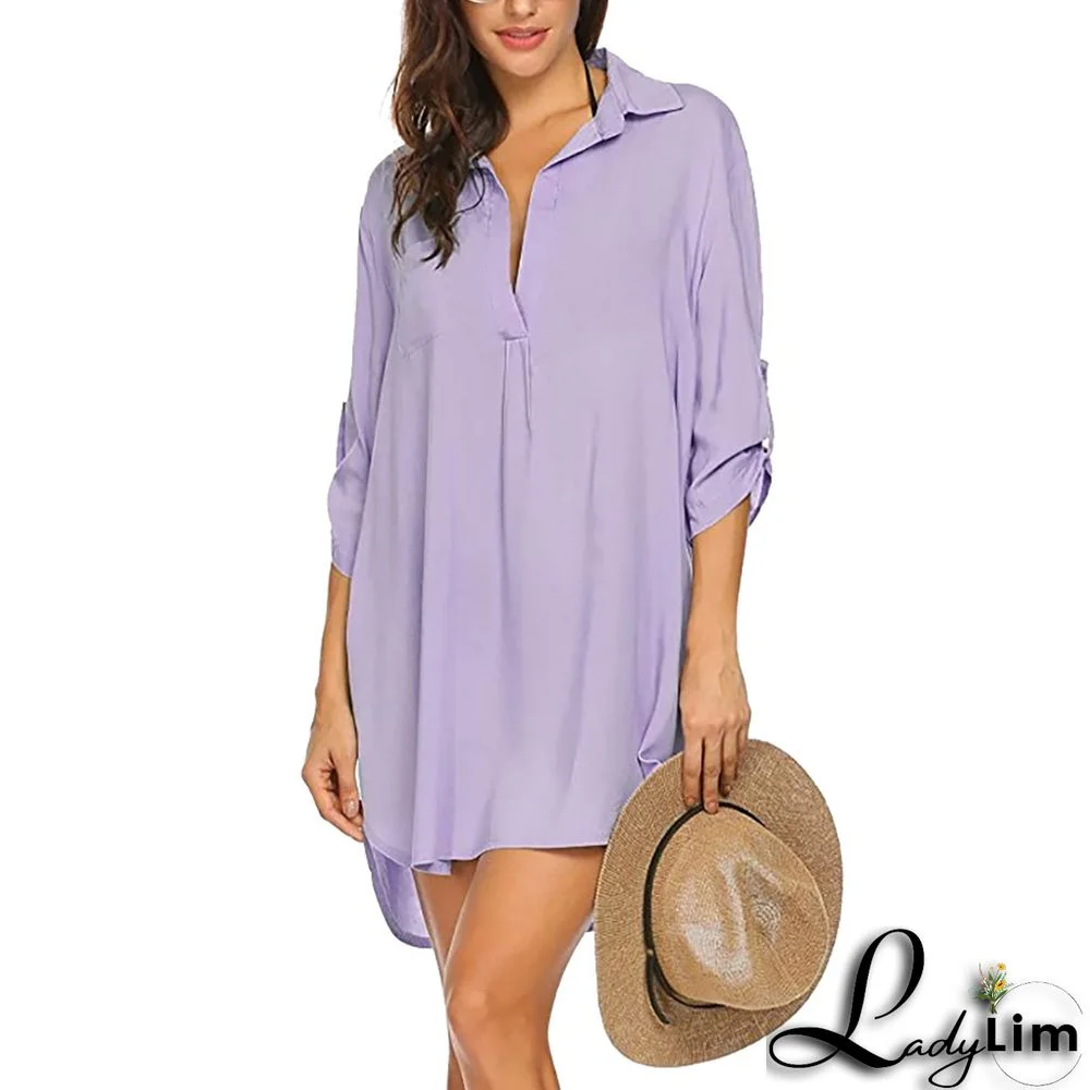 Spring And Summer Women's Deep V-Neck Chiffon Shirt Sunscreen Shirt Dress