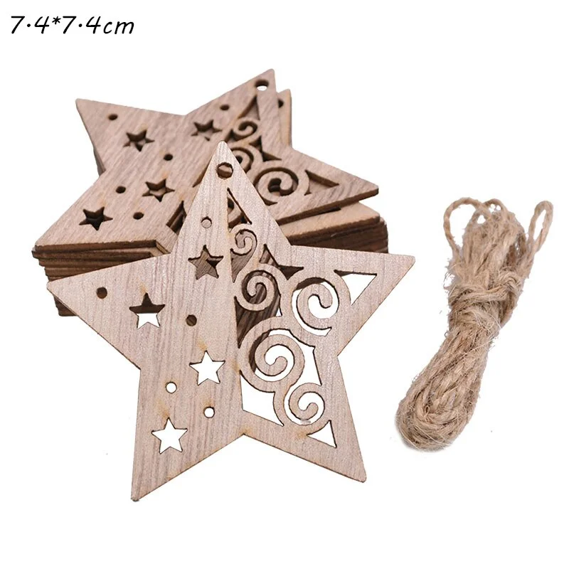 5Pcs Vintage Christmas Wooden Pendants Ornaments DIY Wood Crafts Xmas Tree Ornaments Christmas Party Decorations Kids Gift