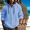Gioiacombo&trade; Camicia da uomo a maniche lunghe in cotone e lino con cappuccio
