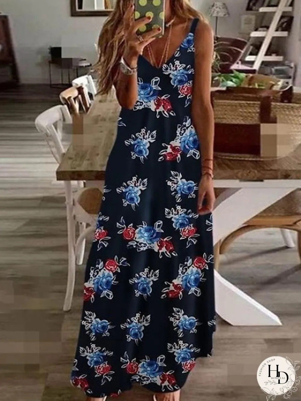 Maxi Long Sleeveless Floral Summer Dress