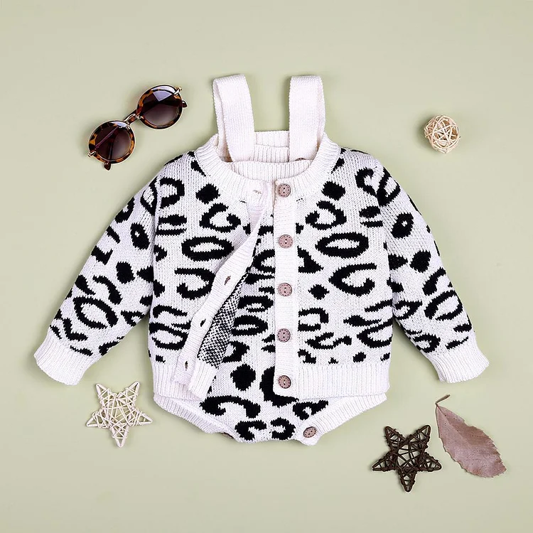  White Leopard Knit Sweater Jacket Jumpsuit for 22'' reborn baby doll girl - RSDP-Rebornbabypuppen-Rebornbabypuppen.de