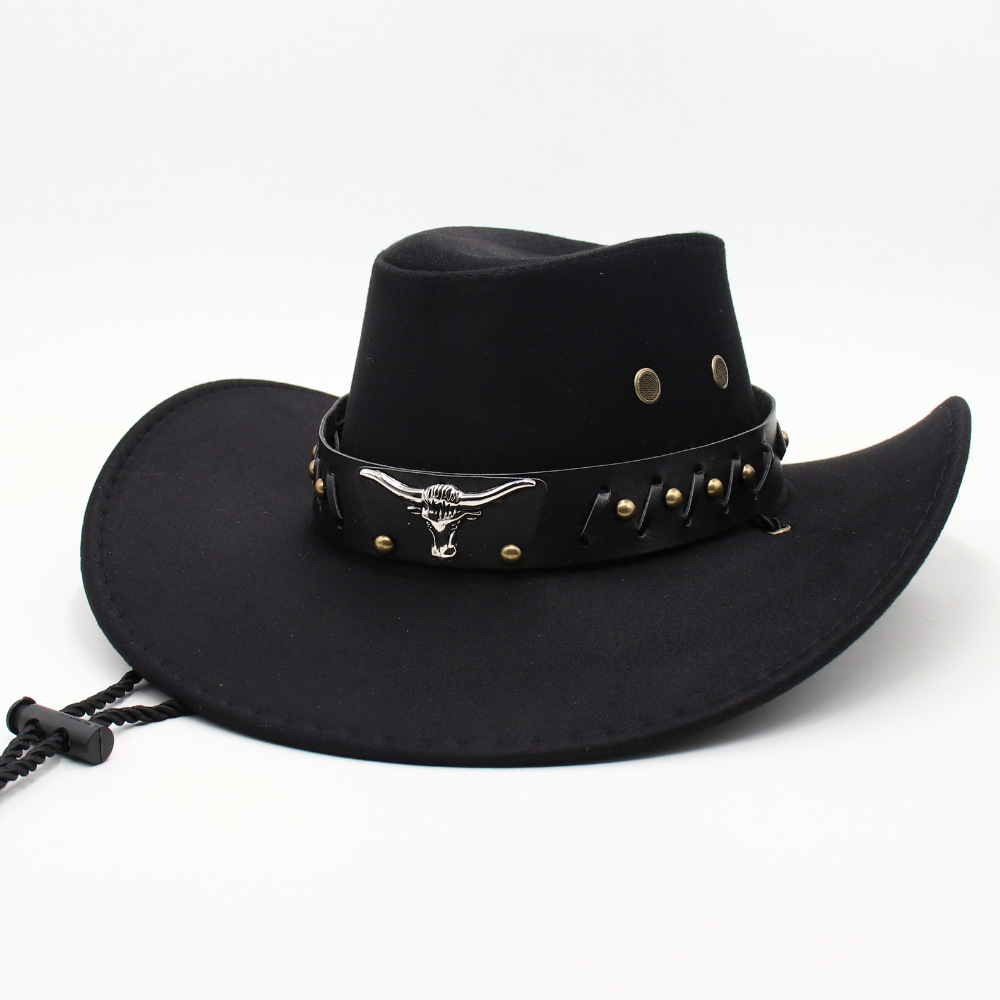New style leather-trimmed vintage cowboy hat, suitable for both men and women.