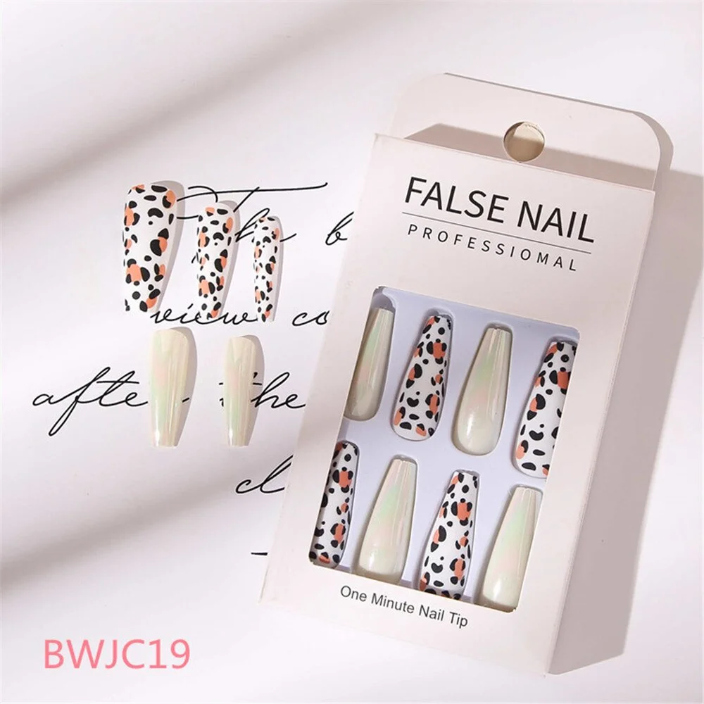 24 Pcs Long Design Ballet Coffin Fake Nails Sequins False Nail Artificial Plastic Press On False Nail Tips Manicure Nail Art