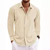 Camicia da uomo a maniche lunghe in cotone e lino con revers