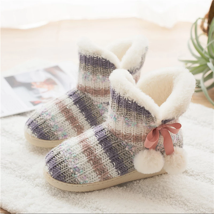Lolita Winter Knitted Plush Indoor Boots Slippers - Gotamochi Kawaii Shop, Kawaii Clothes