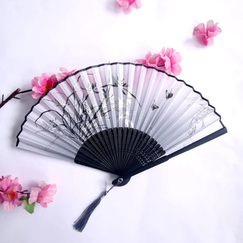 3 Pieces Ancient Style Folding Fan Female Classical Tassel Silk Fan Chinese Style Small Fan Portable Dance Craft National Fashion Fan Student Fan