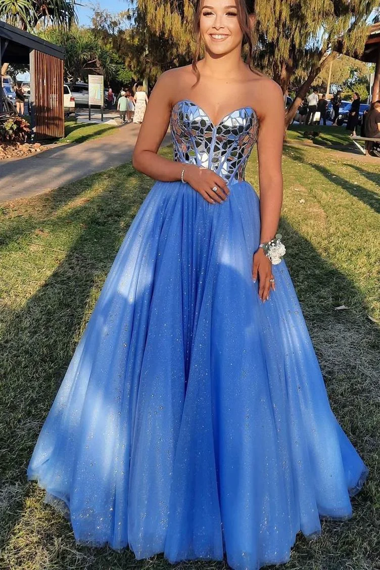 Modern Sweetheart Tulle Puffy Prom Dresses Sleeveless With Sequins - lulusllly