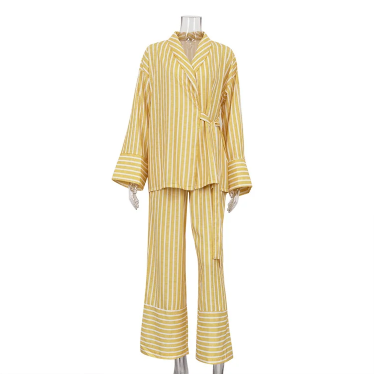 Ueong Ueong Women's Fall 2023 New Striped Long Sleeves, High Waisted Trousers Fashion Casual Suit