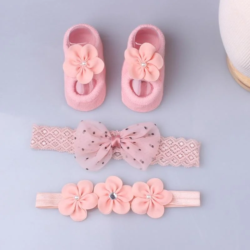 3Pcs/Set Lace Flower Baby Girl Headband Socks Set Crown Bows Newborn Hairband Headbands For Girls Turban Baby Hair Accessories