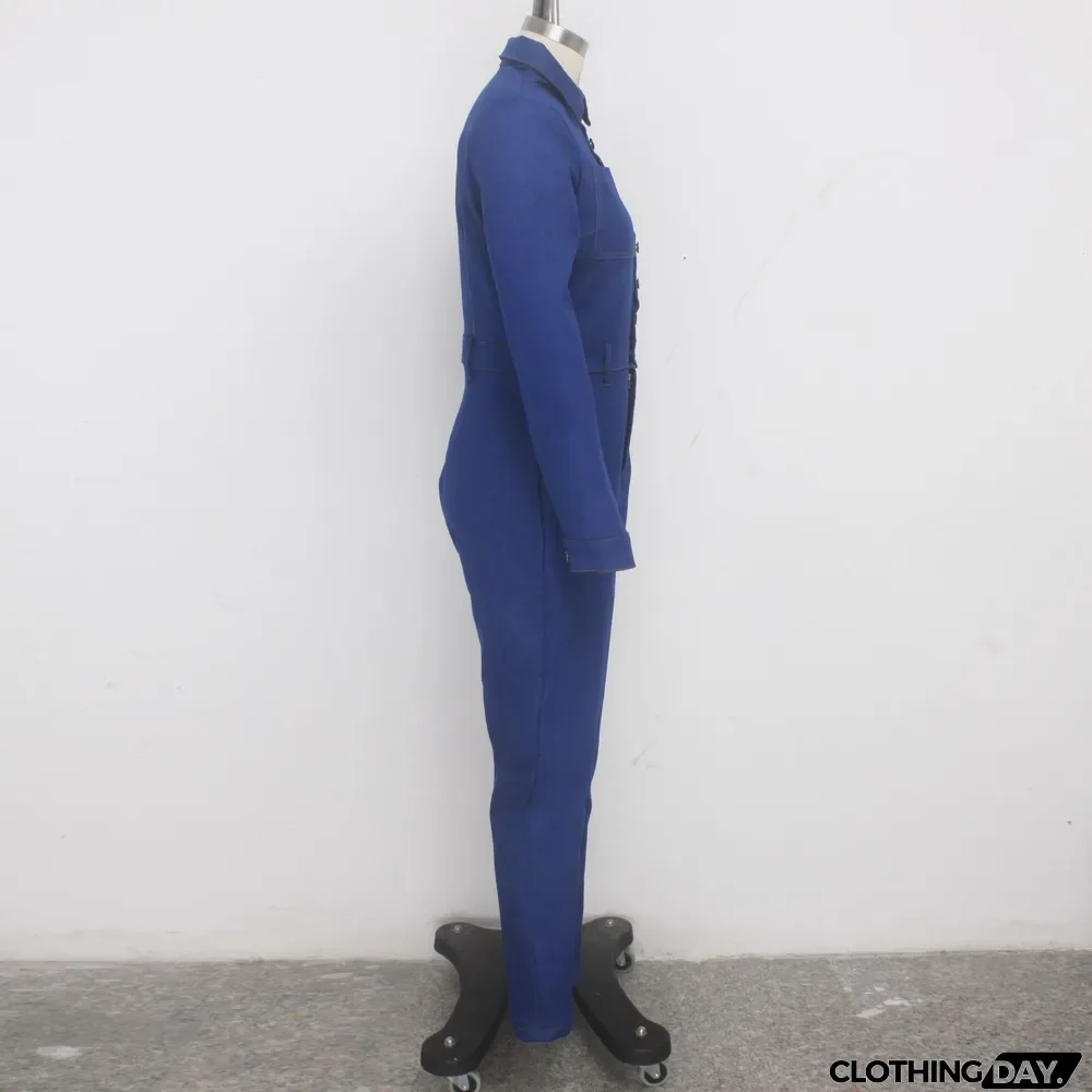 Plus Size Denim Long Sleeve Skinny Jeans Jumpsuits