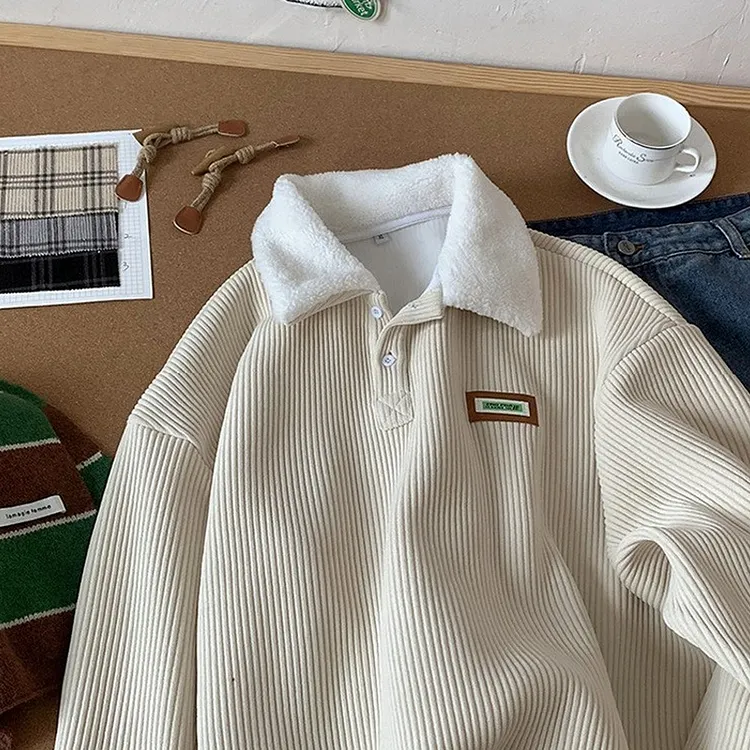 Men's Fleece Lined Polo Sweater with Collar