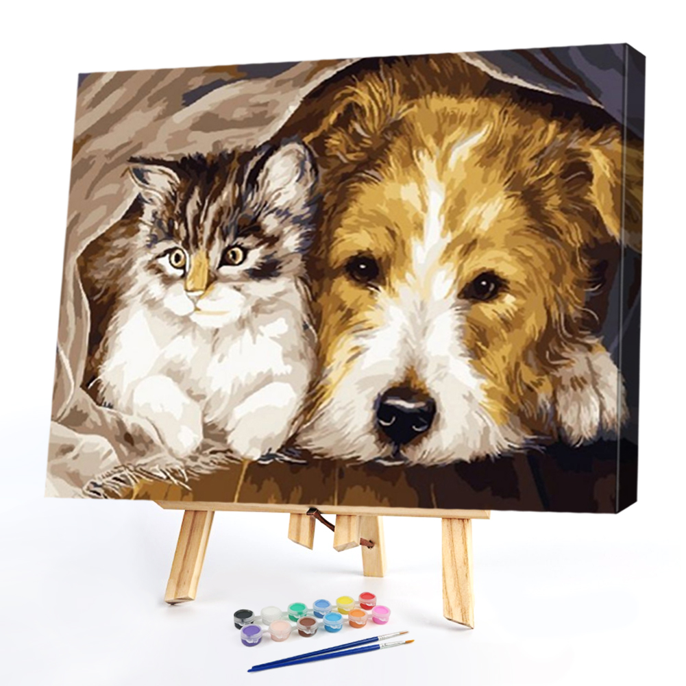 

40*50CM Paint By Numbers-Staying Dog Cat, 501 Original