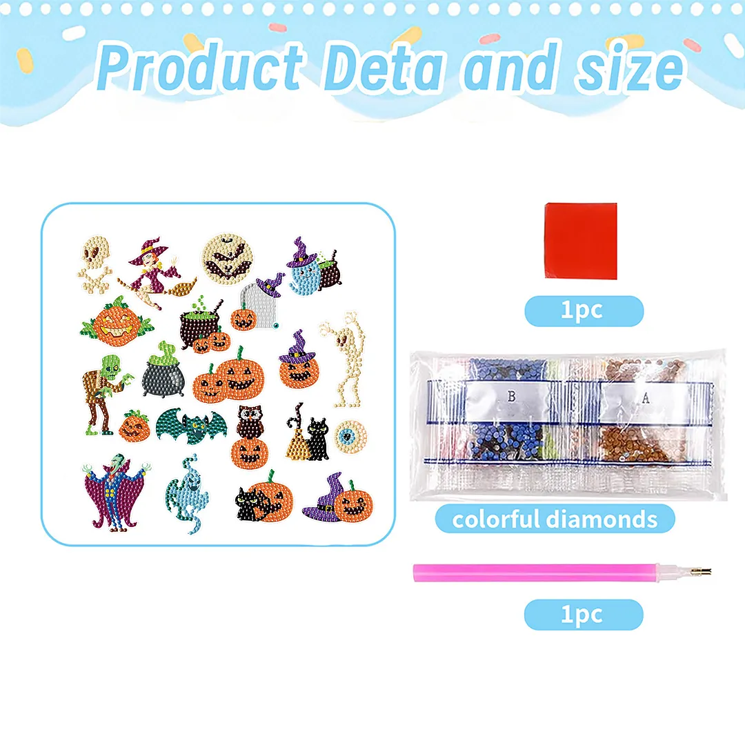 DIY Diamond Painting Sticker Diamond Art Stickers Arts and Crafts Decorative Diamond Stickers for Birthday Party Halloween Christmas Gifts (Halloween Pumpkin)