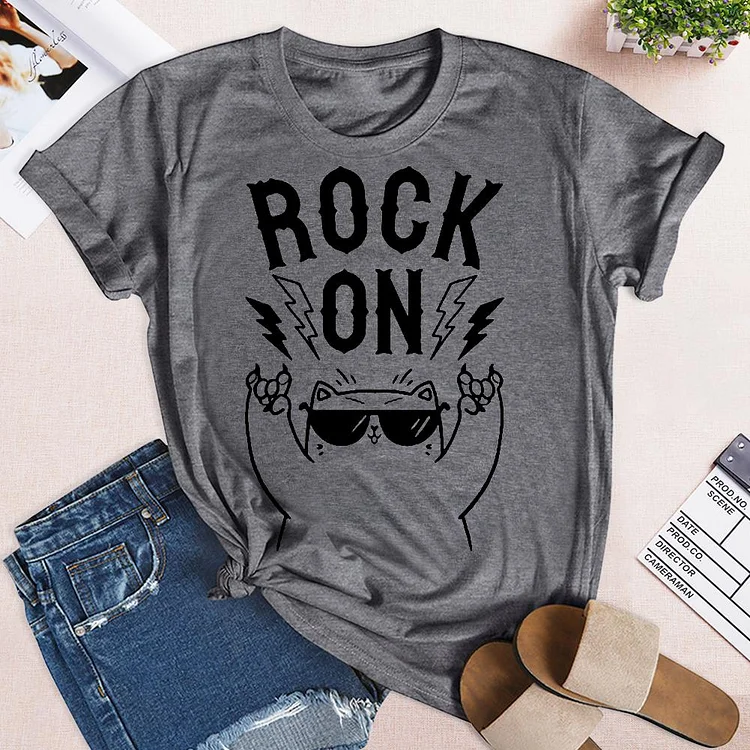 ROCK ON  CAT T-shirt Tee - 01410-Annaletters