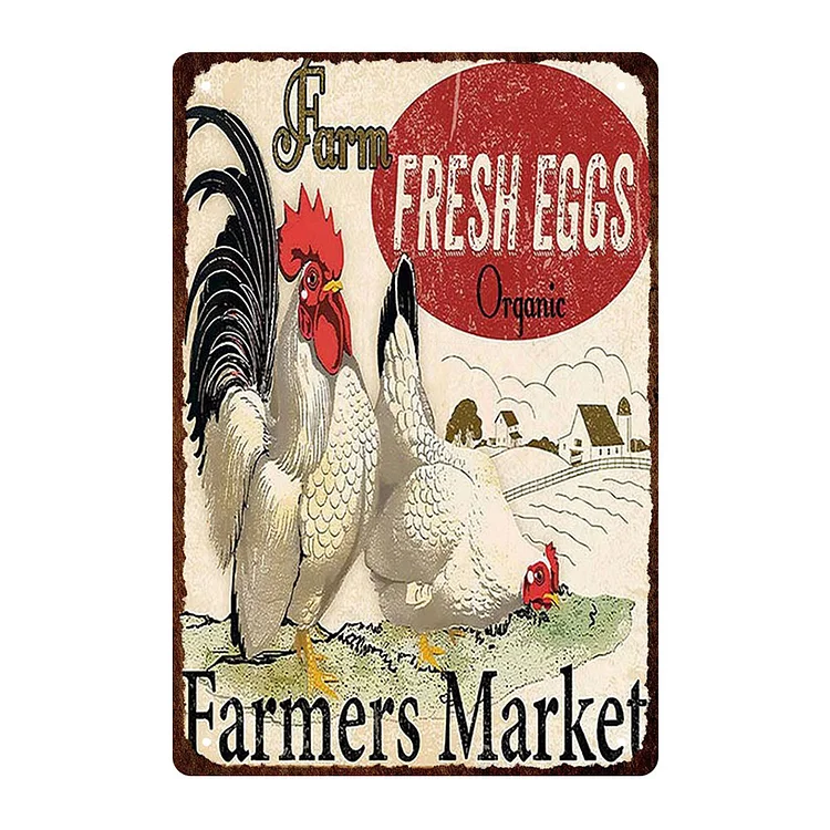 Poulet de ferme - enseignes en étain vintage / enseignes en bois - 7.9x11.8in & 11.8x15.7in