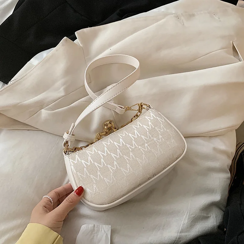 Retro Letter PU Leather Armpit Baguette Crossbody Bag for Women 2022 Chain Shoulder Handbags and Purses Female Travel Designer