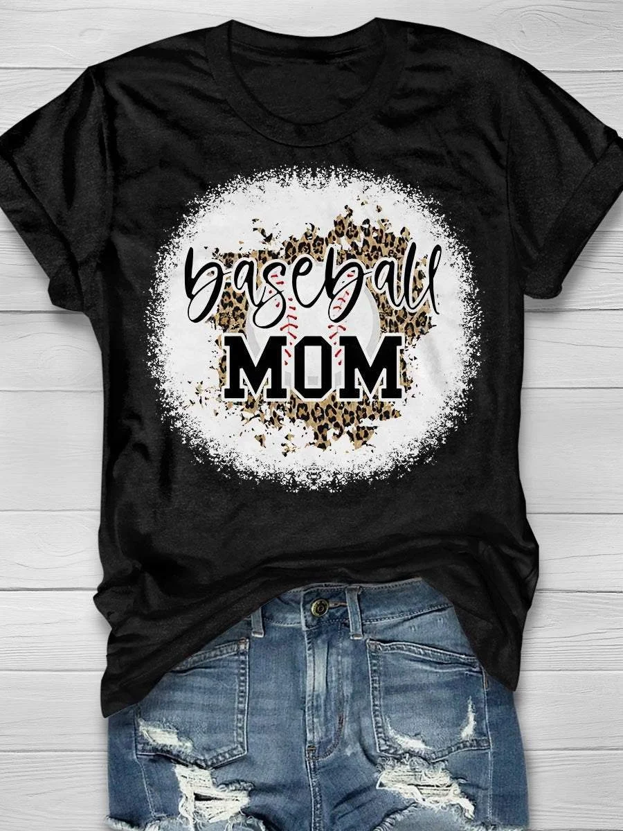 Baseball Mom Leopard Print Short Sleeve T-shirt