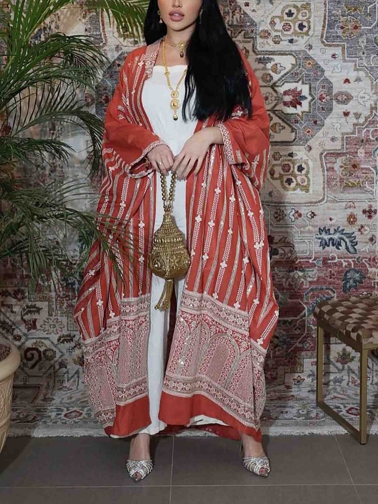 Red Ethnic Embroidery Abaya