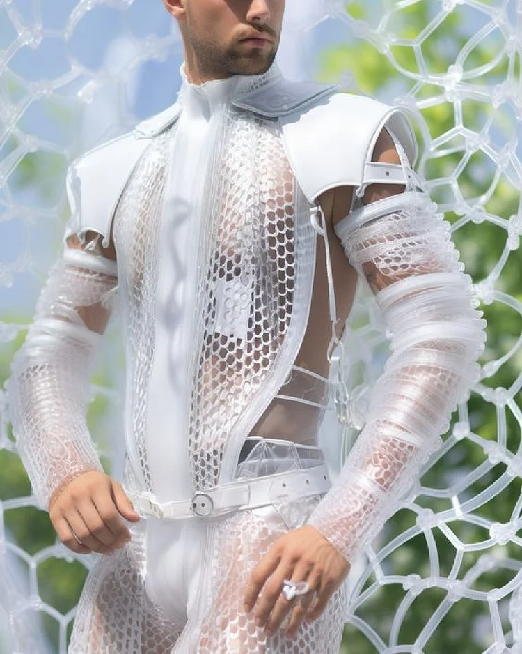 Men'S Personalized Pvc Woven Hollow Transparent Jumpsuit