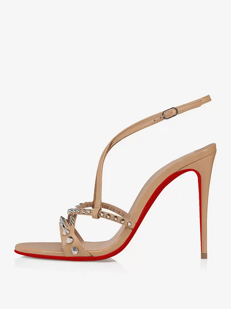 100mm Women Slingback Open Toe Rivets Sandals  High Heel Summer Red Bottoms Shoes