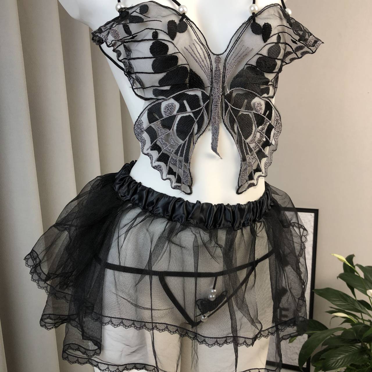 Lovingerie - Butterfly Pearl Sheer Lingerie Set with Tutu Skirt